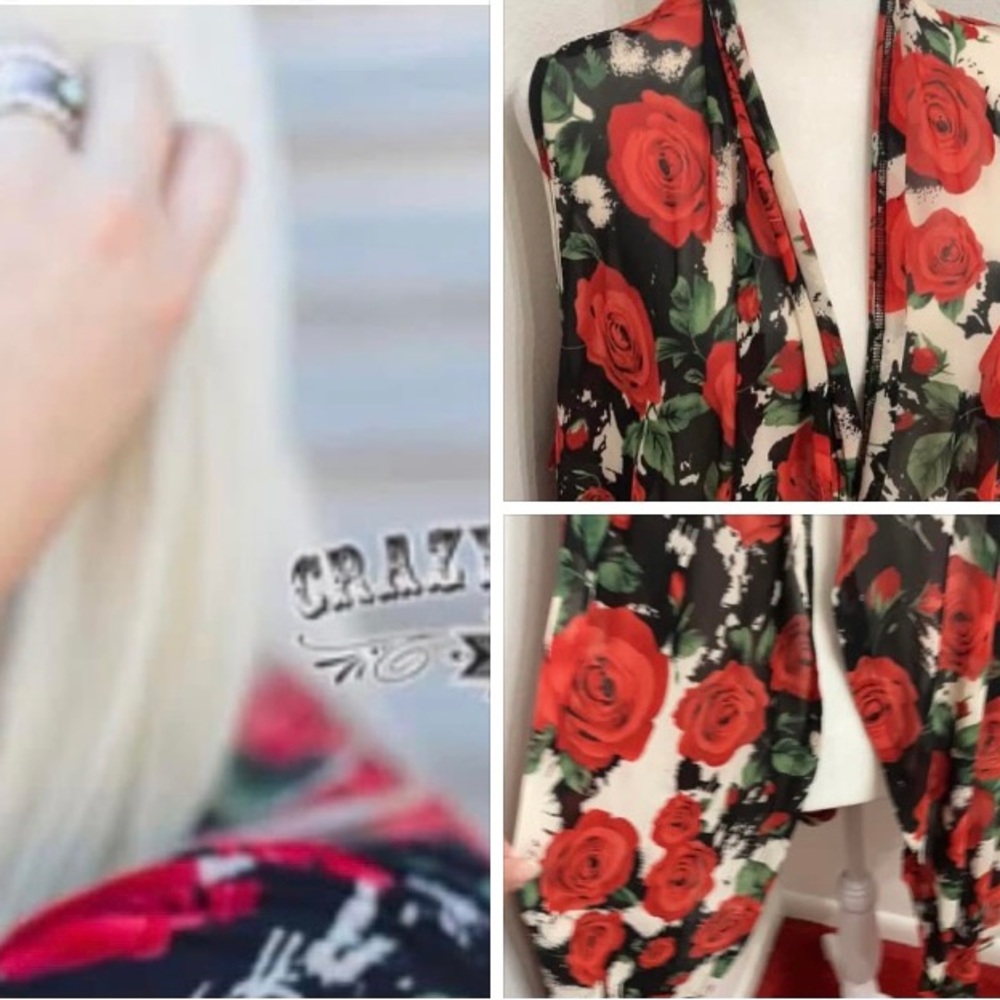 EUC Crazy Train Ruidosa Rose Red + White & Black Sleeveless Kimono Size XL - Picture 11 of 12
